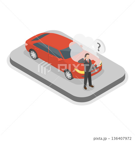 3D Isometric Flat  Illustration of Car Crash. Item 3 136407972
