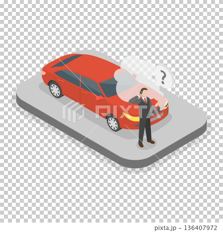 3D Isometric Flat  Illustration of Car Crash. Item 3 136407972