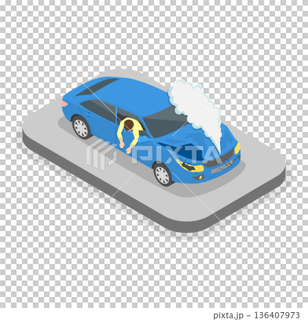 3D Isometric Flat  Illustration of Car Crash. Item 2 136407973