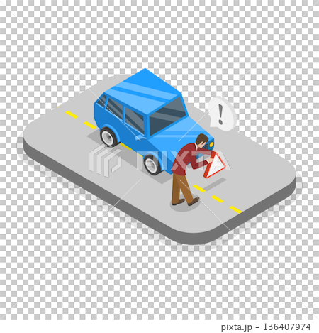 3D Isometric Flat Illustration of Car Crash. Item 1 3D Isometric Flat Illustration of Car Crash. Item 1 136407974