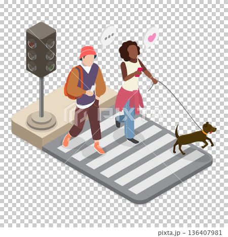 3D Isometric Flat Illustration of Crosswalk and Traffic Lights. Item 2 3D Isometric Flat Illustration of Crosswalk and Traffic Lights. Item 2 136407981