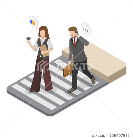 3D Isometric Flat Illustration of Crosswalk and Traffic Lights. Item 1 3D Isometric Flat Illustration of Crosswalk and Traffic Lights. Item 1 136407982