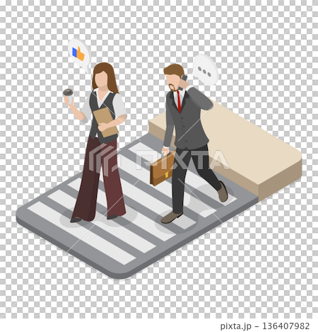 3D Isometric Flat Illustration of Crosswalk and Traffic Lights. Item 1 3D Isometric Flat Illustration of Crosswalk and Traffic Lights. Item 1 136407982
