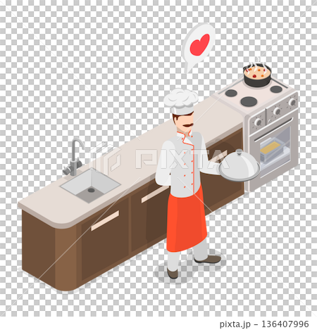 3D Isometric Flat  Illustration of Restaurant Staff Characters. Item 4 136407996