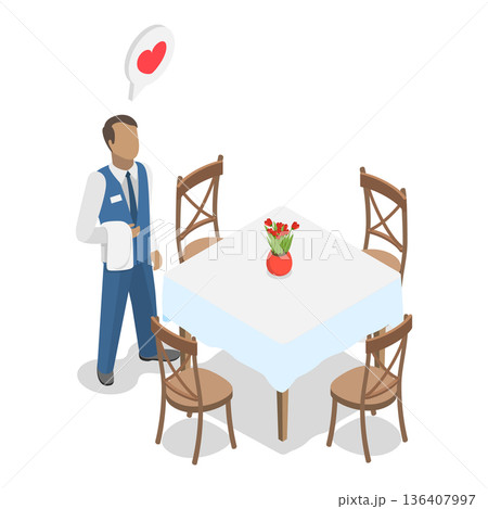3D Isometric Flat  Illustration of Restaurant Staff Characters. Item 3 136407997