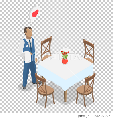 3D Isometric Flat  Illustration of Restaurant Staff Characters. Item 3 136407997