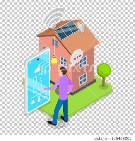 3D Isometric Flat  Illustration of Residential Home Energy Efficiency. Item 2 136408003