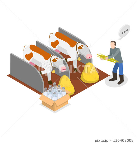 3D Isometric Flat  Illustration of Dairy Livestock. Item 3 136408009