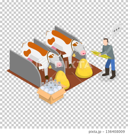 3D Isometric Flat  Illustration of Dairy Livestock. Item 3 136408009