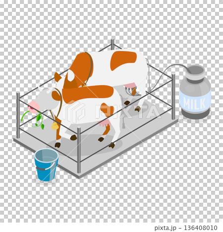 3D Isometric Flat  Illustration of Dairy Livestock. Item 2 136408010