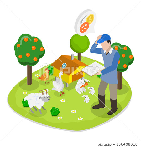 3D Isometric Flat  Illustration of Agricultural Loan. Item 1 136408018