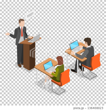 3D Isometric Flat  Illustration of Politician Making Speech. Item 2 136408023