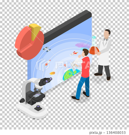 3D Isometric Flat  Illustration of Studying Data for Weather Forecasting. Item 1 136408033