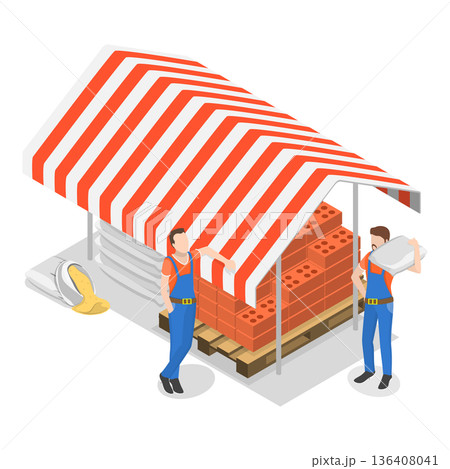 3D Isometric Flat  Illustration of Hardware Store. Item 2 136408041