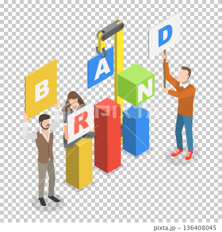 3D Isometric Flat  Illustration of PR Strategy. Item 1 136408045