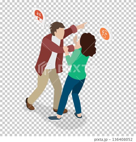 3D Isometric Flat  Illustration of Couple Conflict Scenes. Item 6 136408052