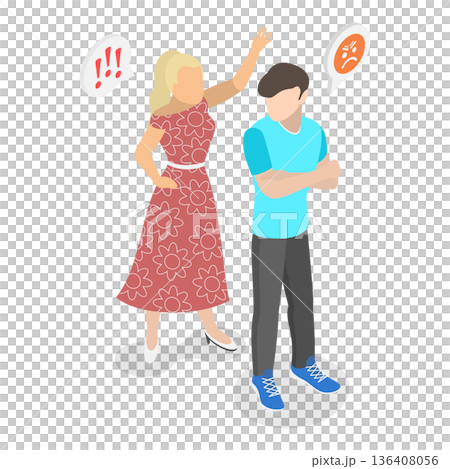 3D Isometric Flat Illustration of Couple Conflict Scenes. Item 2 3D Isometric Flat Illustration of Couple Conflict Scenes. Item 2 136408056