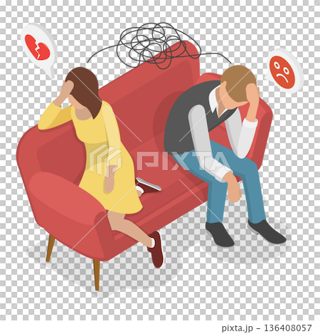 3D Isometric Flat  Illustration of Couple Conflict Scenes. Item 1 136408057