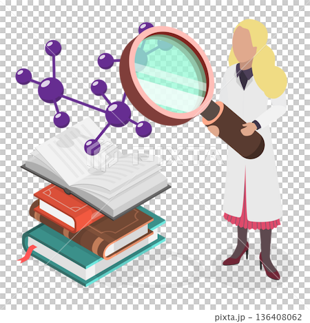 3D Isometric Flat  Set of Scientific Women. Item 1 136408062