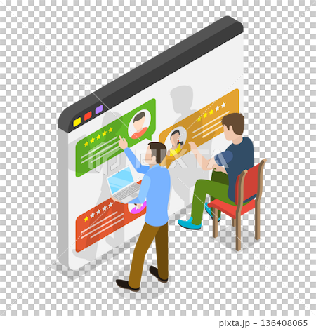 3D Isometric Flat  Illustration of Quality Service Client Feedback. Item 1 136408065