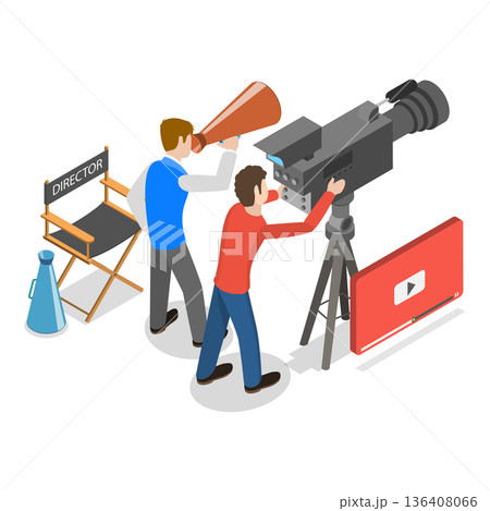 3D Isometric Flat  Illustration of Multimedia Content Production. Item 3 136408066