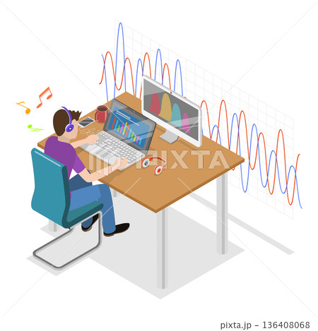 3D Isometric Flat Illustration of Multimedia Content Production. Item 1 3D Isometric Flat Illustration of Multimedia Content Production. Item 1 136408068