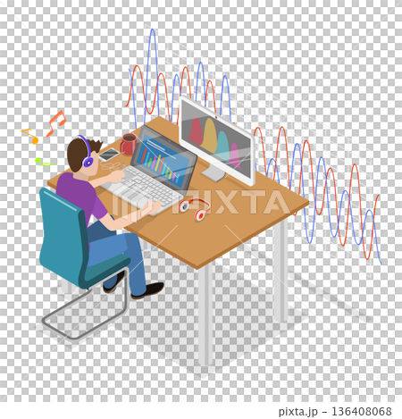 3D Isometric Flat  Illustration of Multimedia Content Production. Item 1 136408068