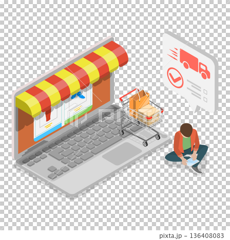 3D Isometric Flat  Illustration of Automated Money Transaction. Item 1 136408083