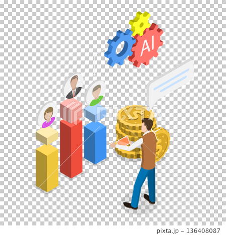 3D Isometric Flat  Illustration of AI and Sales. Item 3 136408087