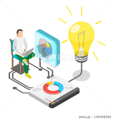 3D Isometric Flat  Illustration of Artificial Intelligence In Energy Production. Item 3 136408094
