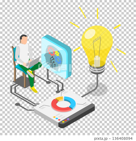 3D Isometric Flat  Illustration of Artificial Intelligence In Energy Production. Item 3 136408094