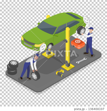 3D Isometric Flat  Illustration of Automotive Industry. Item 3 136408107