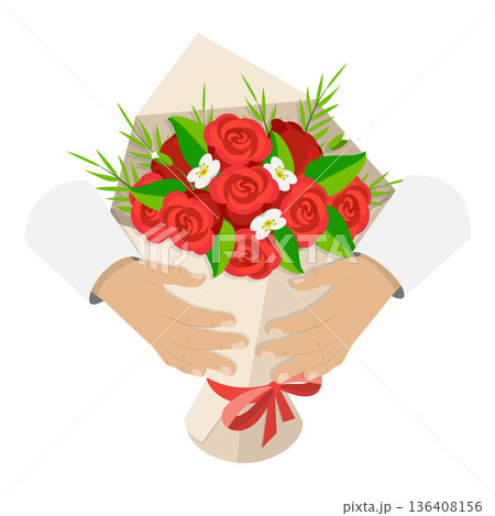 3D Isometric Flat Illustration of Romantic Floral Gifts. Item 3 3D Isometric Flat Illustration of Romantic Floral Gifts. Item 3 136408156