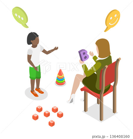 3D Isometric Flat  Set of Parents Learning with their Kids. Item 3 136408160