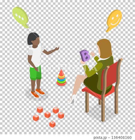 3D Isometric Flat  Set of Parents Learning with their Kids. Item 3 136408160