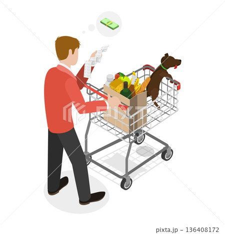 3D Isometric Flat  Illustration of Happy Shoppers. Item 7 136408172