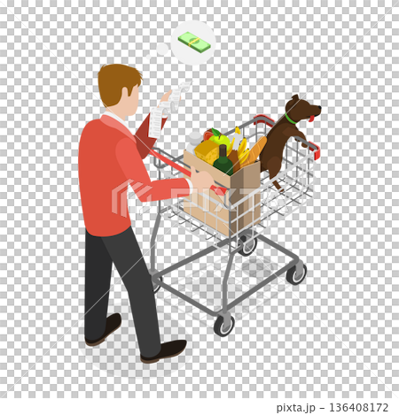3D Isometric Flat  Illustration of Happy Shoppers. Item 7 136408172