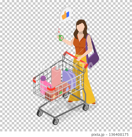 3D Isometric Flat Illustration of Happy Shoppers. Item 4 3D Isometric Flat Illustration of Happy Shoppers. Item 4 136408175