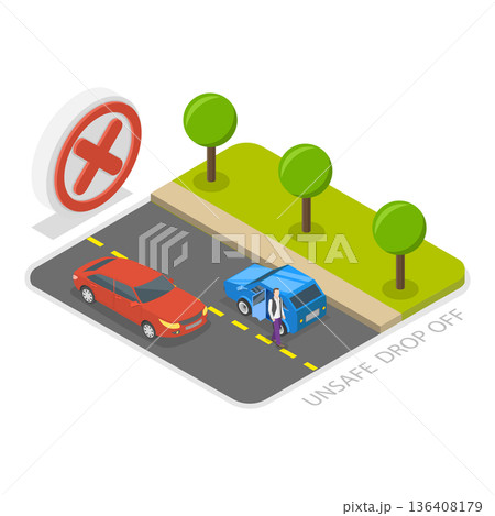3D Isometric Flat  Illustration of Safe Car Driving Tips. Item 2 136408179