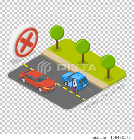 3D Isometric Flat  Illustration of Safe Car Driving Tips. Item 2 136408179