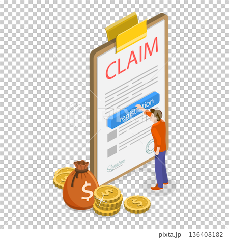 3D Isometric Flat  Illustration of Registration Of Claim. Item 2 136408182