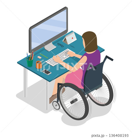 3D Isometric Flat Illustration of Disabled Character and Household Chores. Item 4 3D Isometric Flat Illustration of Disabled Character and Household Chores. Item 4 136408193