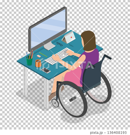 3D Isometric Flat Illustration of Disabled Character and Household Chores. Item 4 3D Isometric Flat Illustration of Disabled Character and Household Chores. Item 4 136408193