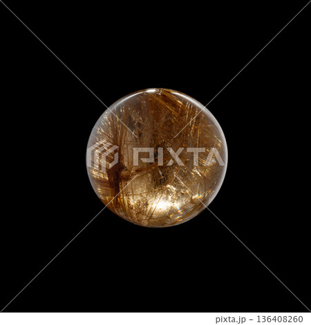 Ball of quartz with rutile on a black background 136408260