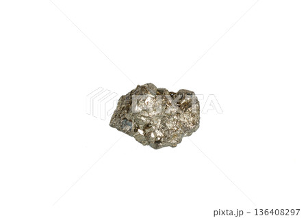 pyrite mineral stone macro on white background 136408297