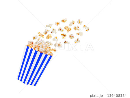 box blue with popcorn in flight on a white transparent background box blue with popcorn in flight on a white transparent background 136408384