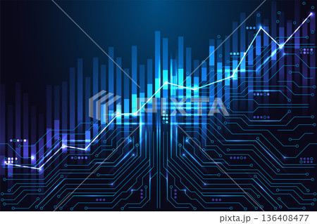AI Financial Growth Chart over Digital Circuit Board. Data Economy and Future Market Technology AI Financial Growth Chart over Digital Circuit Board. Data Economy and Future Market Technology 136408477