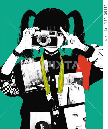 カメラを構えるおしゃれな女の子 カメラを構えるおしゃれな女の子 136409112