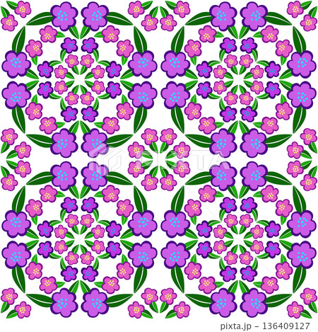 Folklore floral pattern of purple pink flowers 136409127