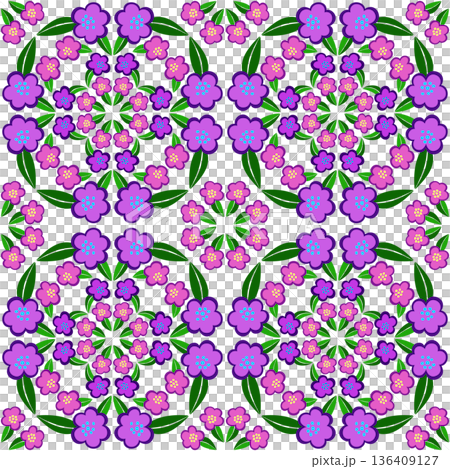 Folklore floral pattern of purple pink flowers 136409127